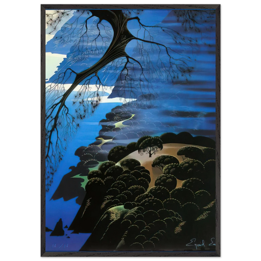 Mystical Coastline - Eyvind Earle 70x100 cm / 28x40 inches Framed Art Print – Black Wooden Frame