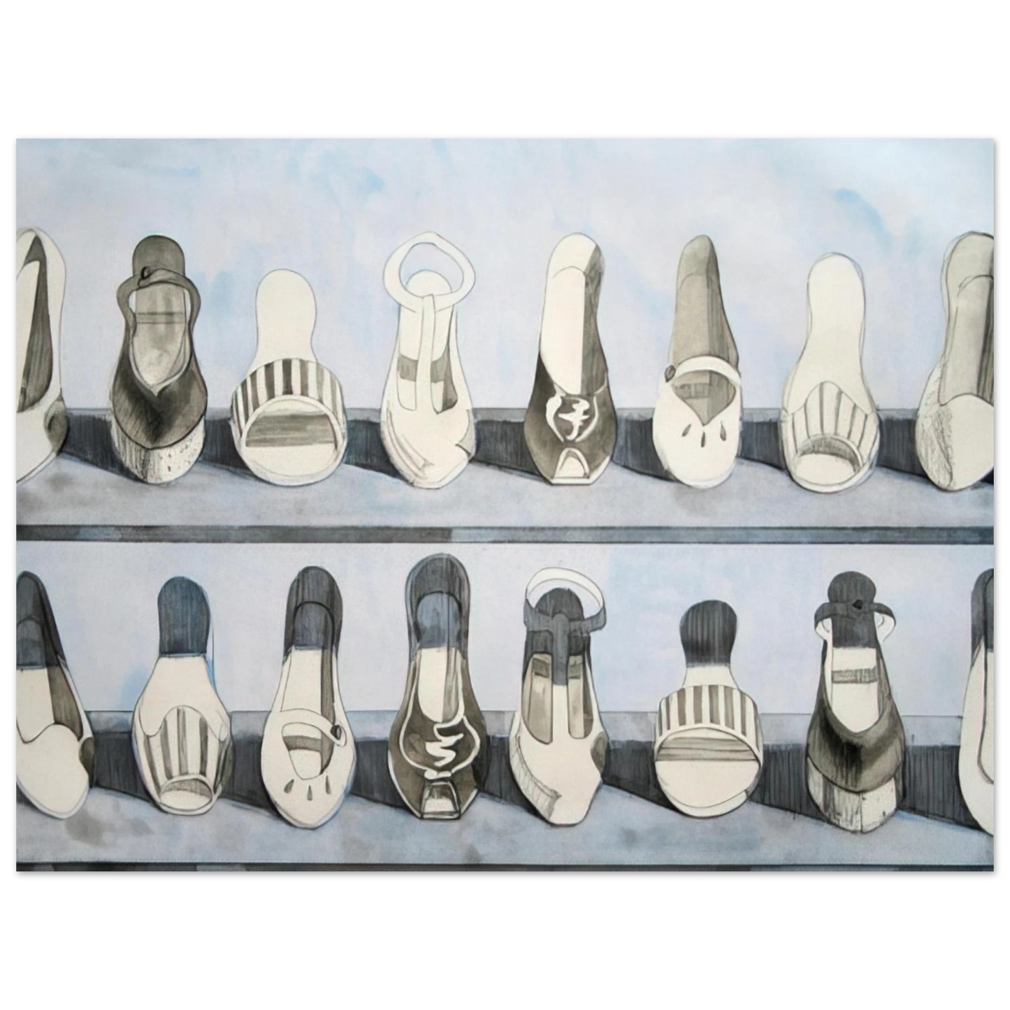 Wayne Thiebaud - Shoe Rows - 1975 Wall Art - 60x80 cm / 24x32 inches - Premium Wooden Framed Poster With Fine Art Paper - White frame