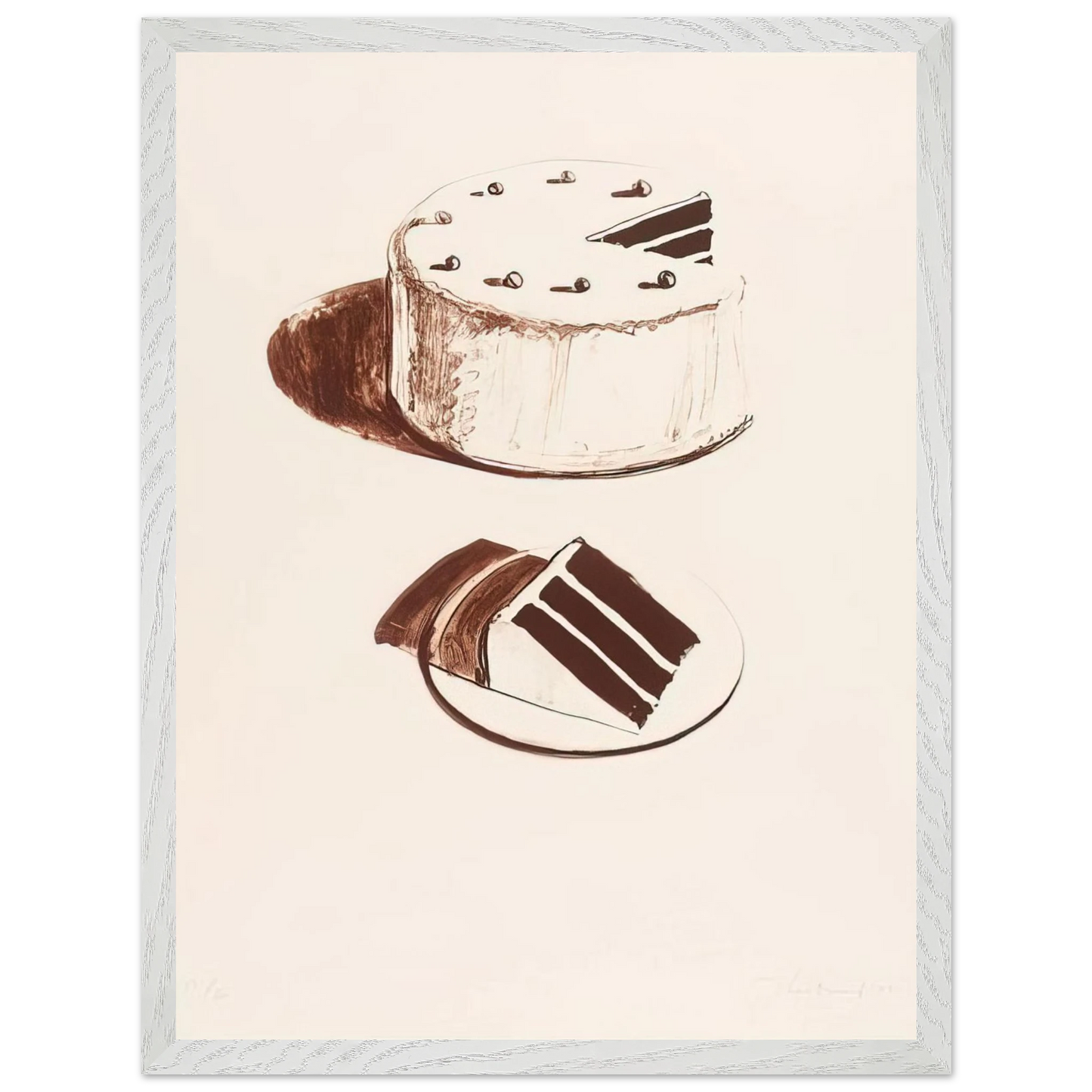 Wayne Thiebaud - Chocolate Cake - 1971 Wall Art - 21x29.7 cm / 8x12" - Premium Wooden Framed Poster With Fine Art Paper-canvas - White frame