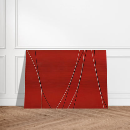 Untitled Black and White Lines on Red Background - 1965 - Lorser Feitelson Brushed Aluminum Print - 70x100 cm / 28x40 inches | Lorser Feitelson Aluminum Print | Lorser Feitelson Prints