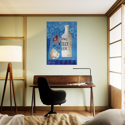 Still life with bottle and shells - 2006 - Mary Fedden Brushed Aluminum Print - 70x100 cm / 28x40 inches | Mary Fedden Aluminum Print | Mary Fedden Prints