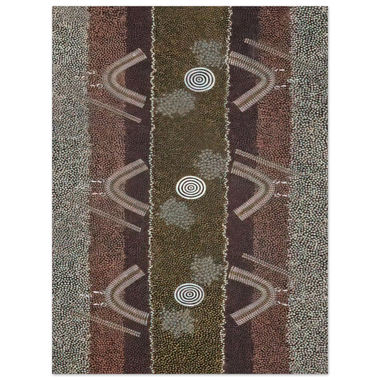 Clifford Possum Tjapaltjarri - Ground and Body Designs Used in Ceremonies at Arranki on Mt Allan Station - 1982  75x100 cm / 30x40inches Fine Art Poster