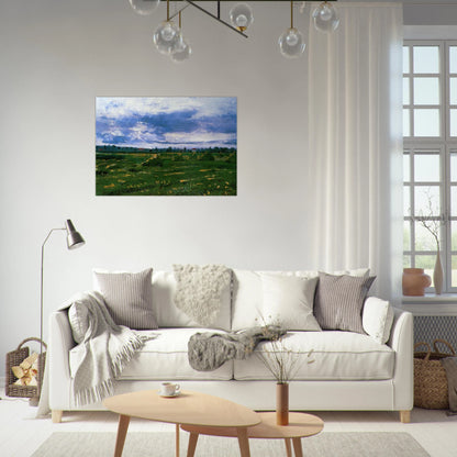 Wheat Fields with Stacks - Vincent van Gogh Brushed Aluminum Print - 70x100 cm / 28x40 inches | Vincent van Gogh Aluminum Print | Vincent van Gogh Prints