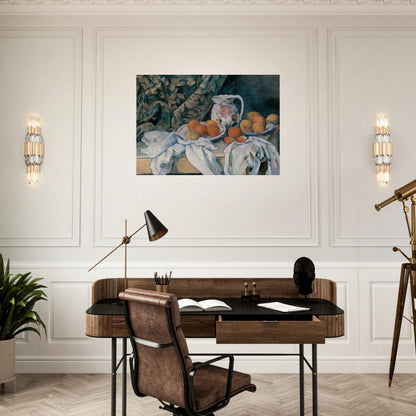 Still Life with Curtain and Flowered Pitcher - Paul Cézanne Brushed Aluminum Print - 70x100 cm / 28x40 inches | Paul Cézanne Aluminum Print | Paul Cézanne Prints