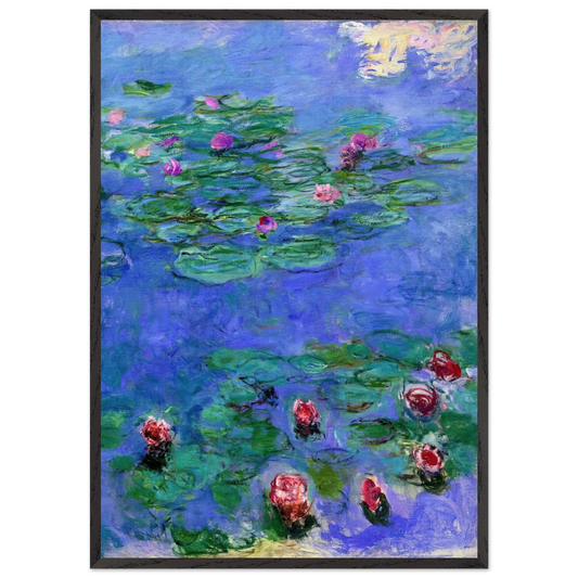 Water Lilies Red - claude monet 70x100 cm / 28x40 inches Framed Art Print – Black Wooden Frame
