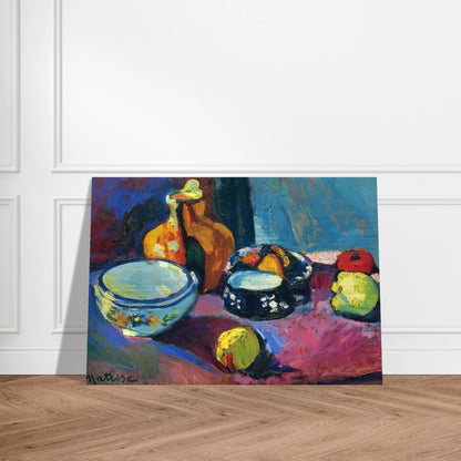 DISHES AND FRUIT ON A RED AND BLACK CARPET 1901 - Henri Matisse Brushed Aluminum Print - 70x100 cm / 28x40 inches | Henri Matisse Aluminum Print | Henri Matisse Prints
