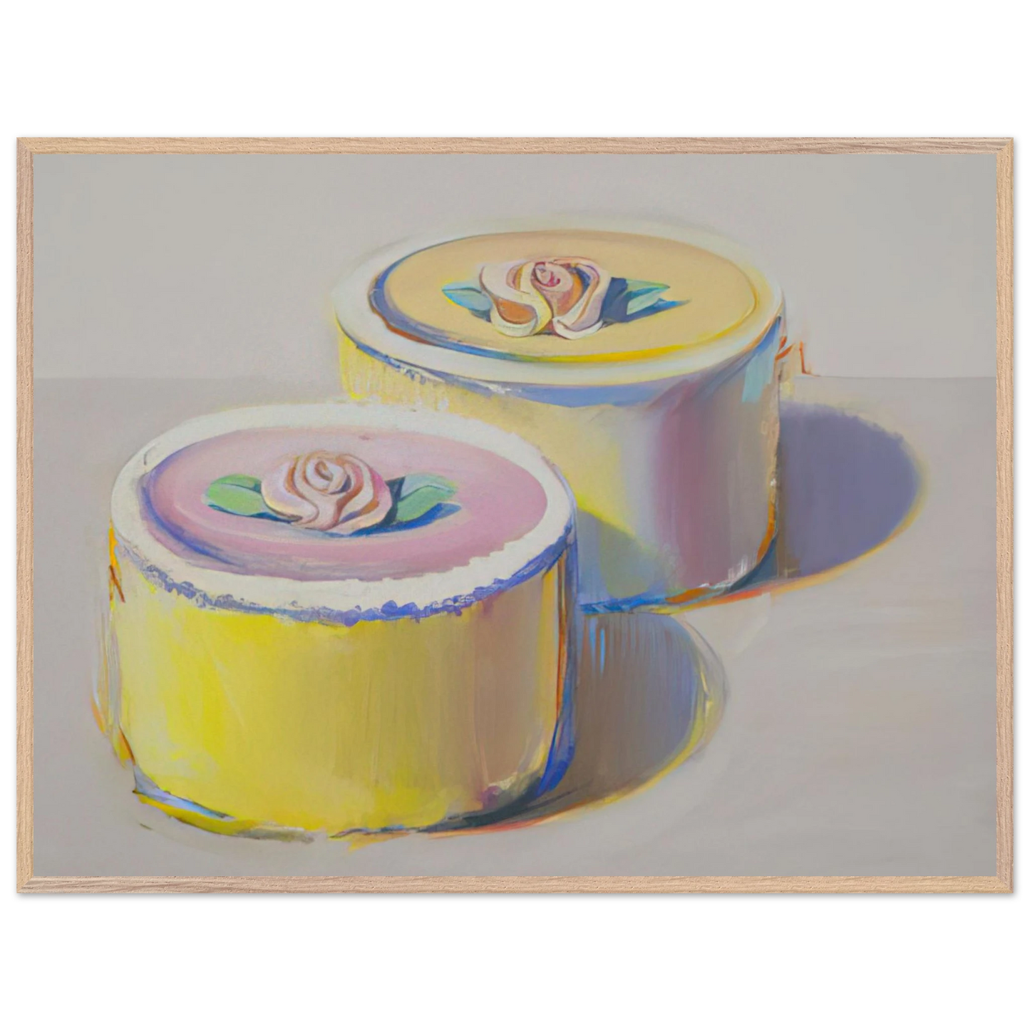 Wayne Thiebaud - Rosebud Cakes - 1995 Wall Art - 60x80 cm / 24x32 inches - Premium Wooden Framed Poster With Fine Art Paper - Black frame