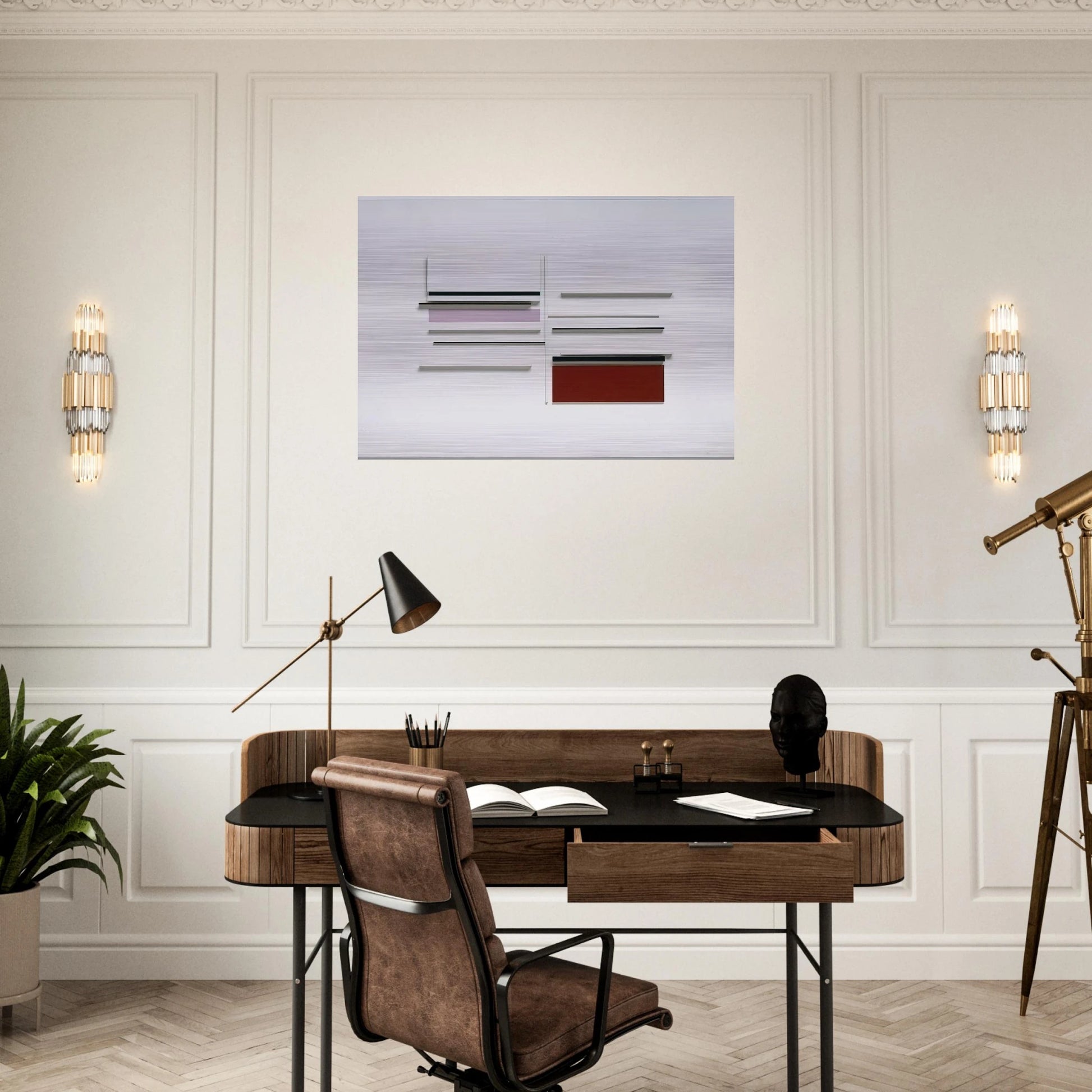 Abstract in White, Black, Indian and Lilac - 1957 - Victor Pasmore Brushed Aluminum Print - 70x100 cm / 28x40 inches | Victor Pasmore Aluminum Print | Victor Pasmore Prints