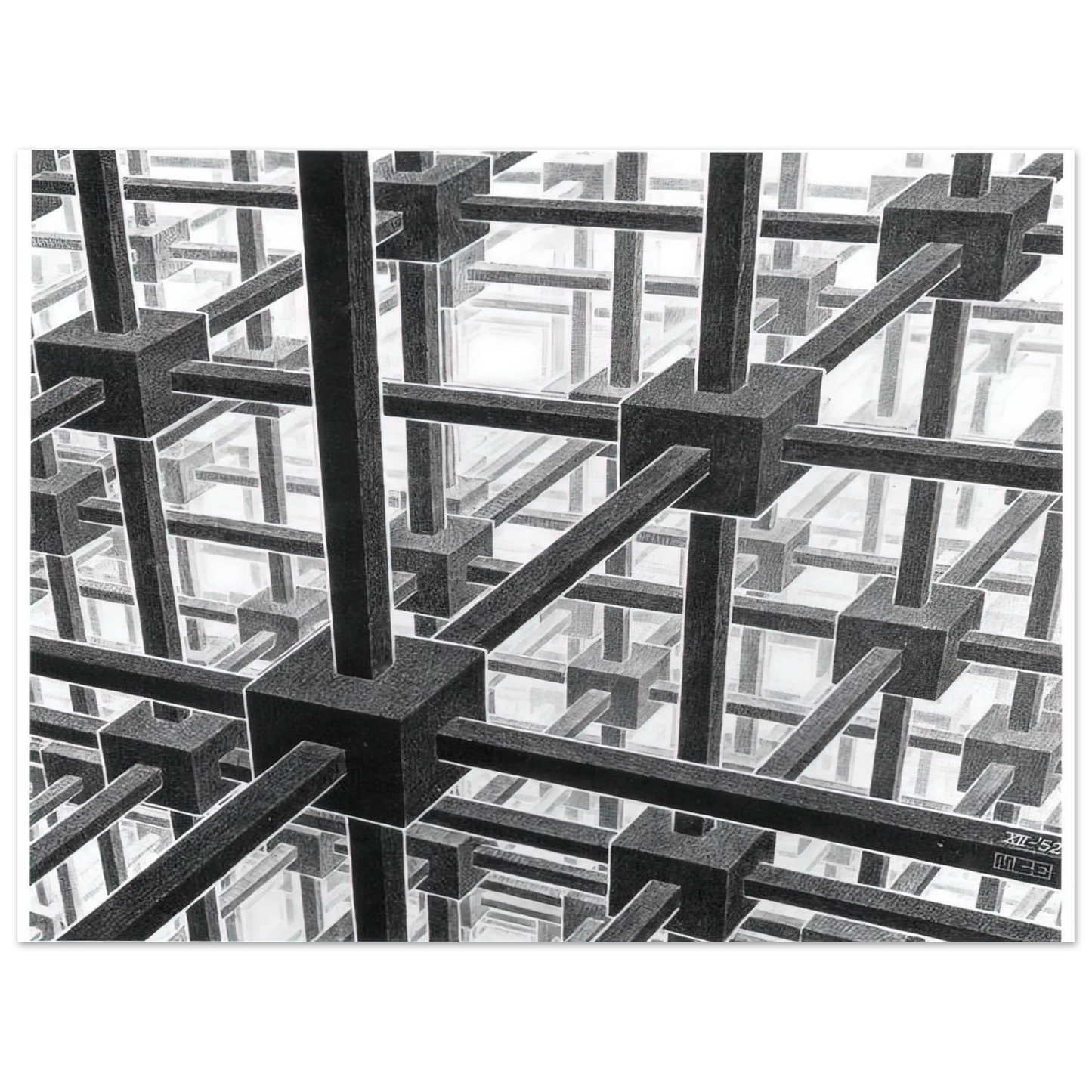 MC Escher - CUBIC SPACE DIVISION Wall Art - 21x29.7 cm / 8x12" - Fine Art Poster - -
