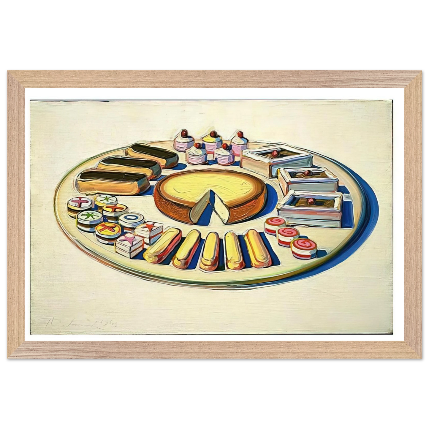 Wayne Thiebaud - French Pastries - 1963 Wall Art - 30x40 cm / 12x16 inches - Premium Wooden Framed Poster With Fine Art Paper-canvas - Wood frame