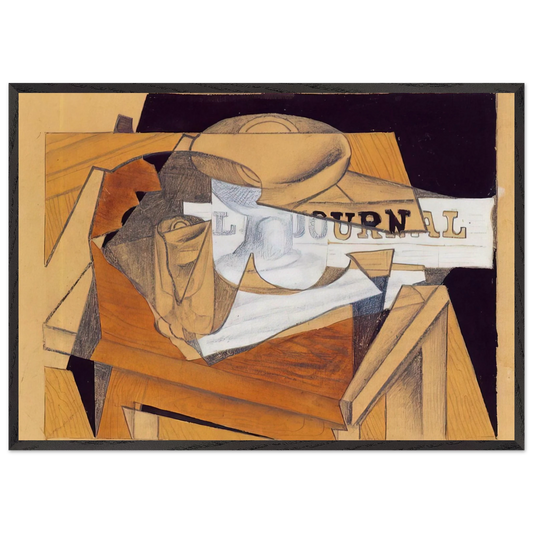 BOWL GLASS AND NEWSPAPER - Juan Gris 70x100 cm / 28x40 inches Framed Art Print – Black Wooden Frame