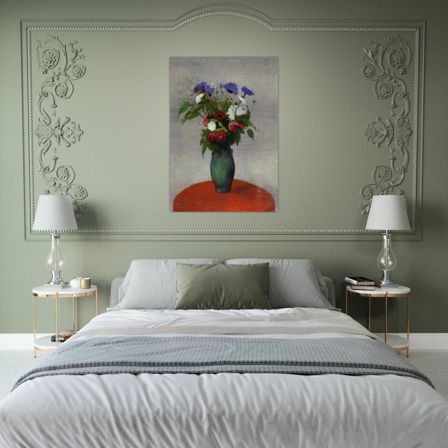 VASE OF FLOWERS ON A RED TABLECLOTH - Odilon Redon Brushed Aluminum Print - 70x100 cm / 28x40 inches | Odilon Redon Aluminum Print | Odilon Redon Prints