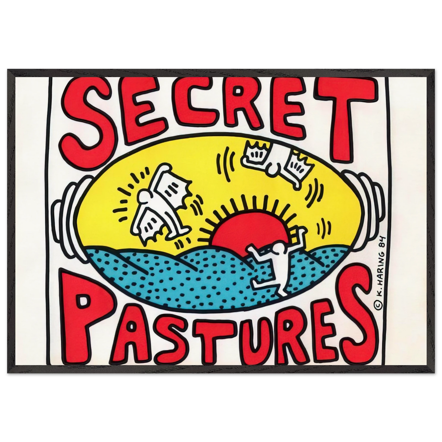 PROMOTIONAL POSTER FOR SECRET PASTURES 1984 N1 - Keith Haring 70x100 cm / 28x40 inches Framed Art Print – Black Wooden Frame | Keith Haring Art For Sale