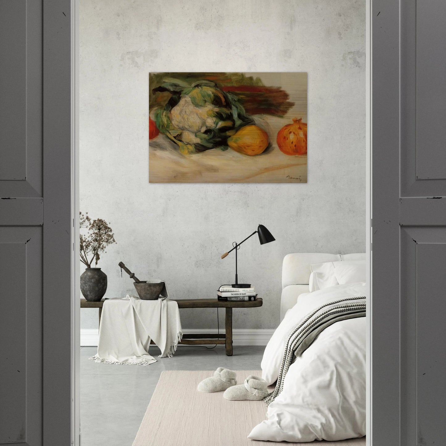 Cauliflower and Pomegranates - Pierre-Auguste Renoir Brushed Aluminum Print - 70x100 cm / 28x40 inches | Pierre-Auguste Renoir Aluminum Print | Pierre-Auguste Renoir Prints