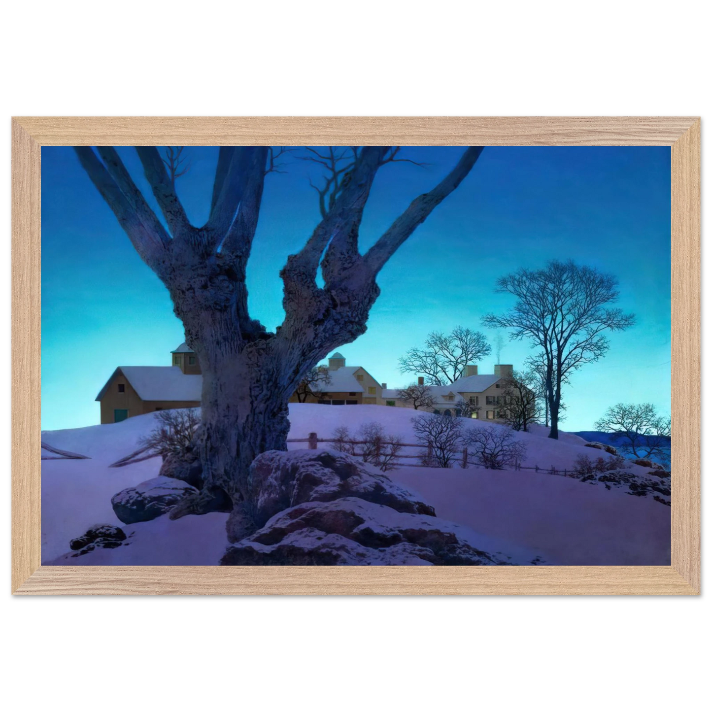 Maxfield Parrish - Hill Top Farm, Winter Wall Art - 30x40 cm / 12x16 inches - Premium Wooden Framed Poster With Fine Art Paper-canvas - Black frame