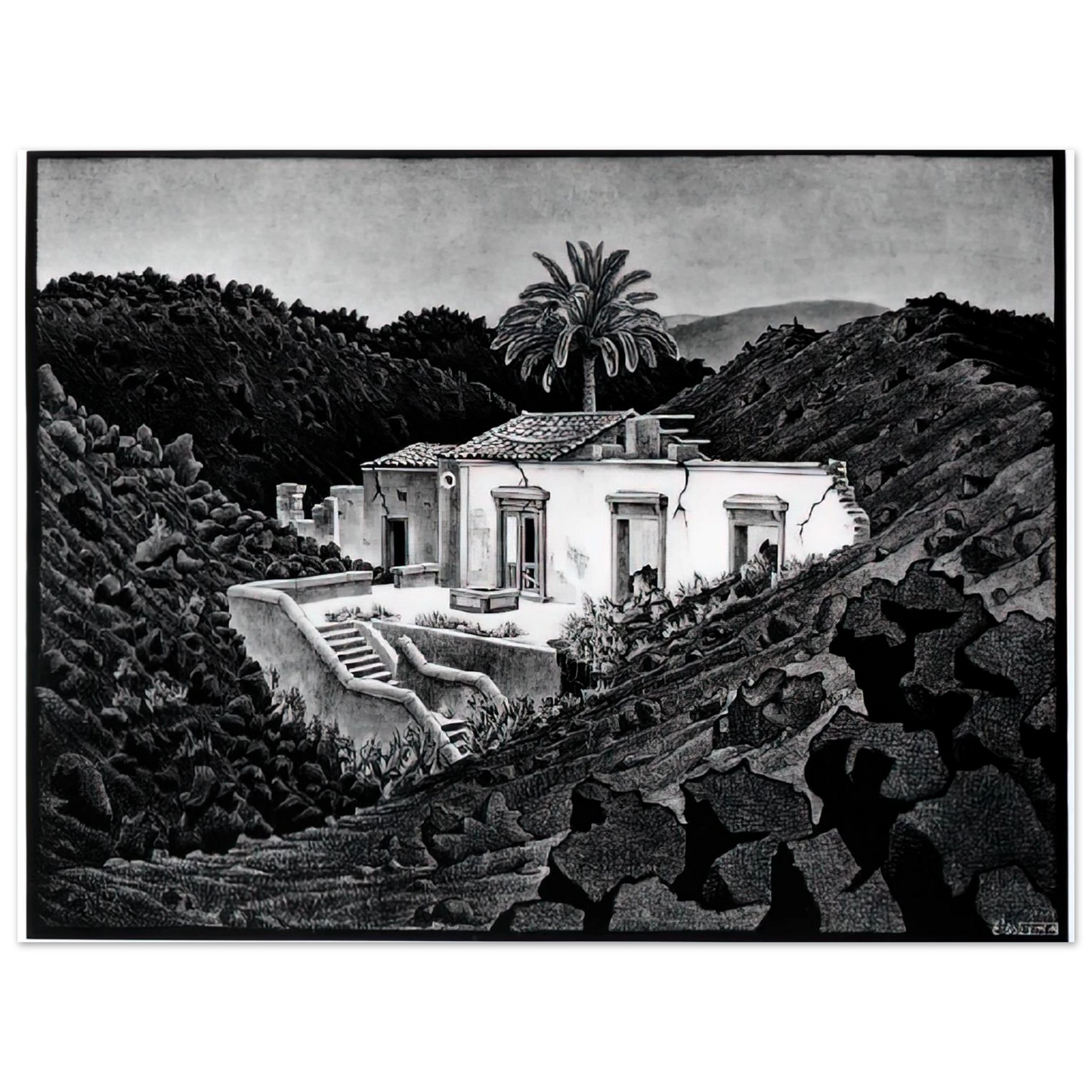 MC Escher - HOUSE IN THE LAVA NEAR NUNZIATA Wall Art - 21x29.7 cm / 8x12" - Fine Art Poster-canvas - -