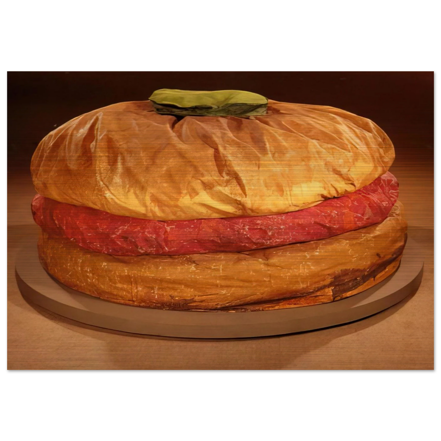 FLOOR BURGER GIANT HAMBURGER 1962 - Claes Oldenburg Brushed Aluminum Print - 70x100 cm / 28x40 inches | Claes Oldenburg Aluminum Print | Claes Oldenburg Prints