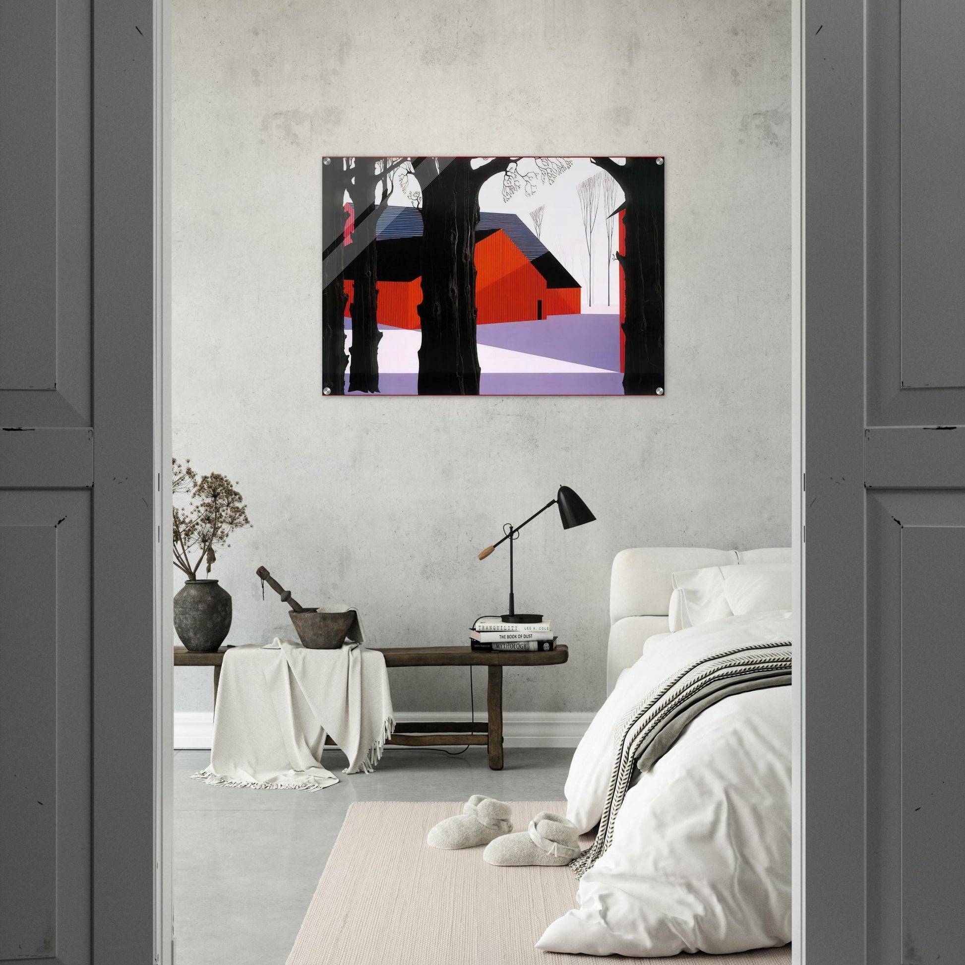 Red Barn - Eyvind Earle Acrylic Print - 70x100 cm / 28x40″ inches