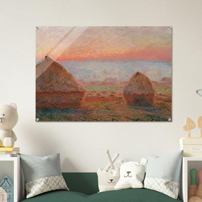 Haystacks at Giverny, the Evening Sun - claude monet Acrylic Print - 70x100 cm / 28x40″ inches | claude monet Wall Art | claude monet Prints