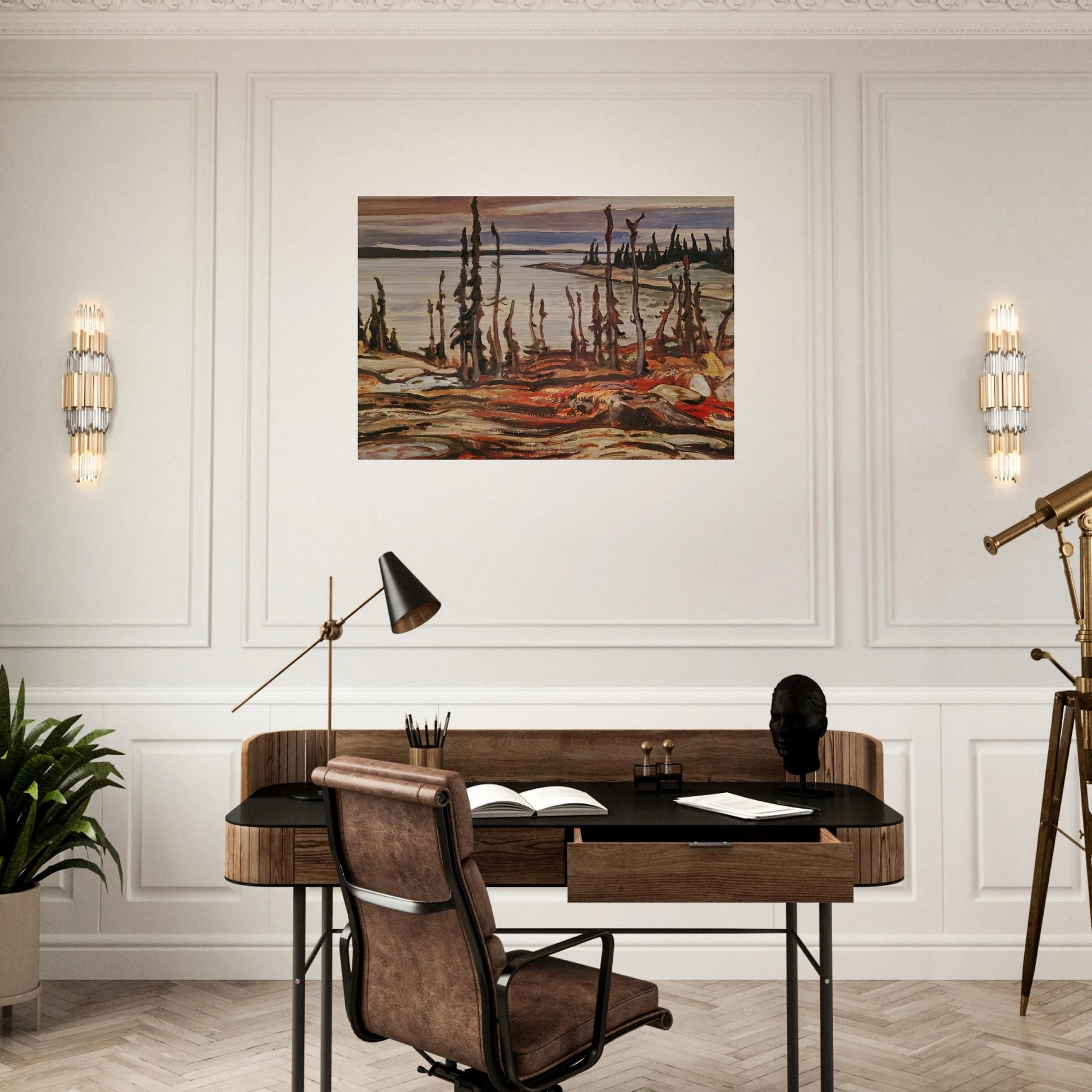 Wilderness, Deese Bay - Art Nouveau Modern - A.Y. Jackson Brushed Aluminum Print - 70x100 cm / 28x40 inches | A.Y. Jackson Aluminum Print | A.Y. Jackson Prints