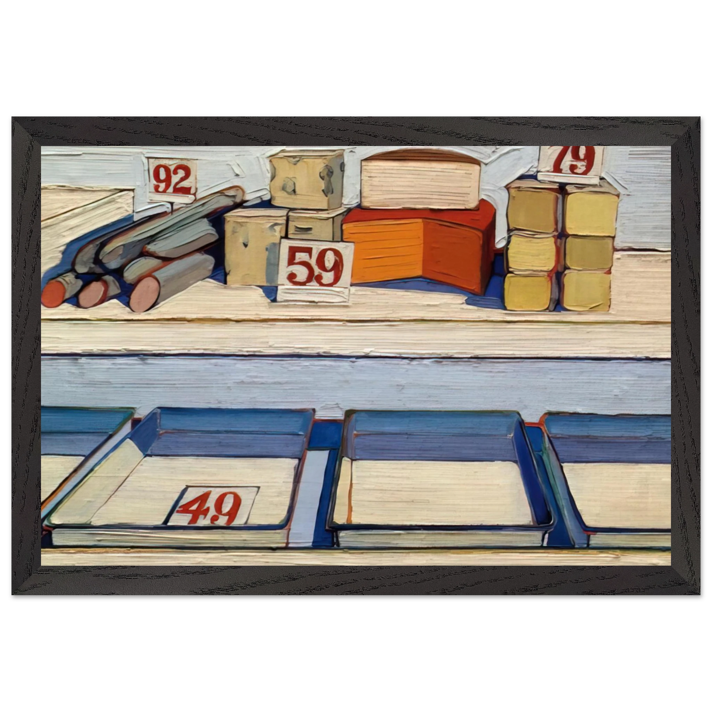 Wayne Thiebaud - Delicatessen Counter - 1962 Wall Art - 60x80 cm / 24x32 inches - Premium Wooden Framed Poster With Fine Art Paper-canvas - Black frame