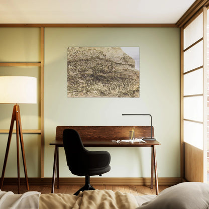 Olive Trees in a Mountain Landscape - Vincent van Gogh Brushed Aluminum Print - 70x100 cm / 28x40 inches | Vincent van Gogh Aluminum Print | Vincent van Gogh Prints
