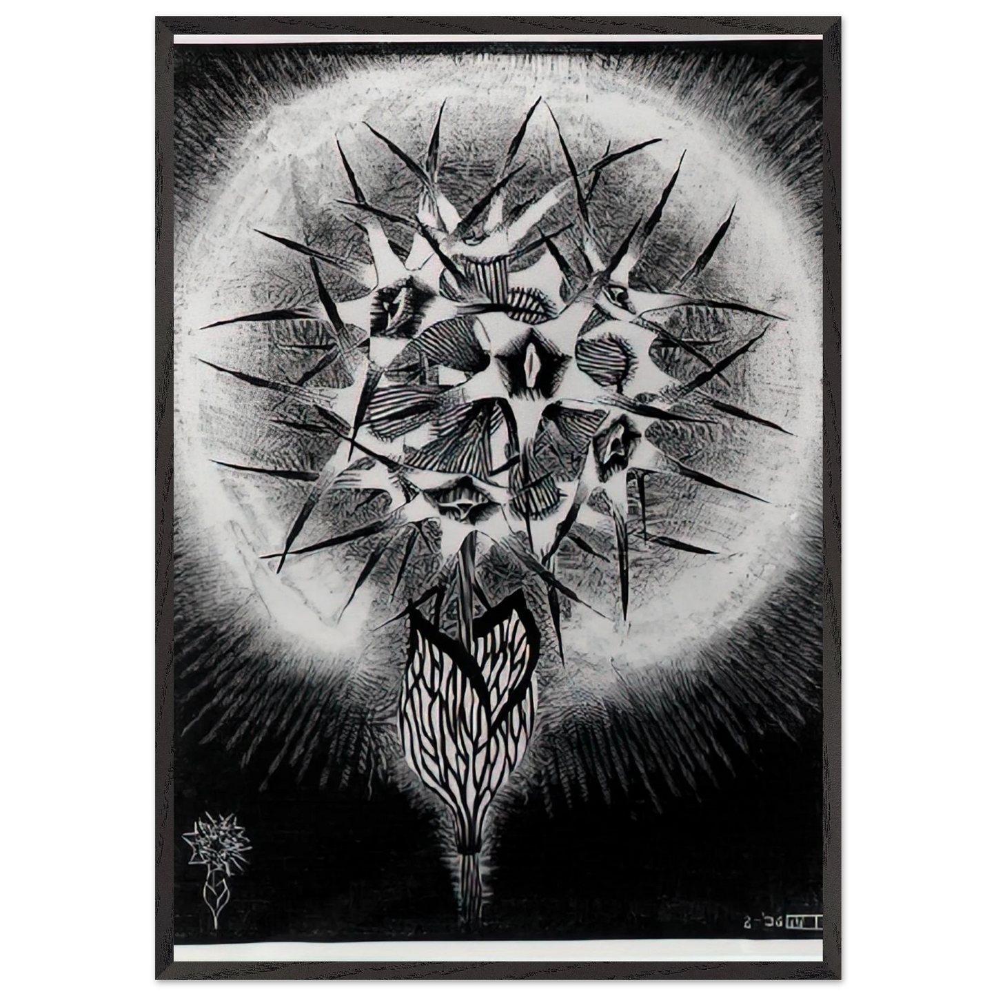 PRICKLY FLOWER - MC Escher 70x100 cm / 28x40 inches Framed Art Print – Black Wooden Frame | Maurits Cornelis Escher Prints