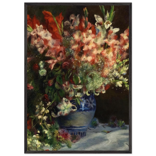 Gladiolas in a Vase - Pierre-Auguste Renoir 70x100 cm / 28x40 inches Framed Art Print – Black Wooden Frame
