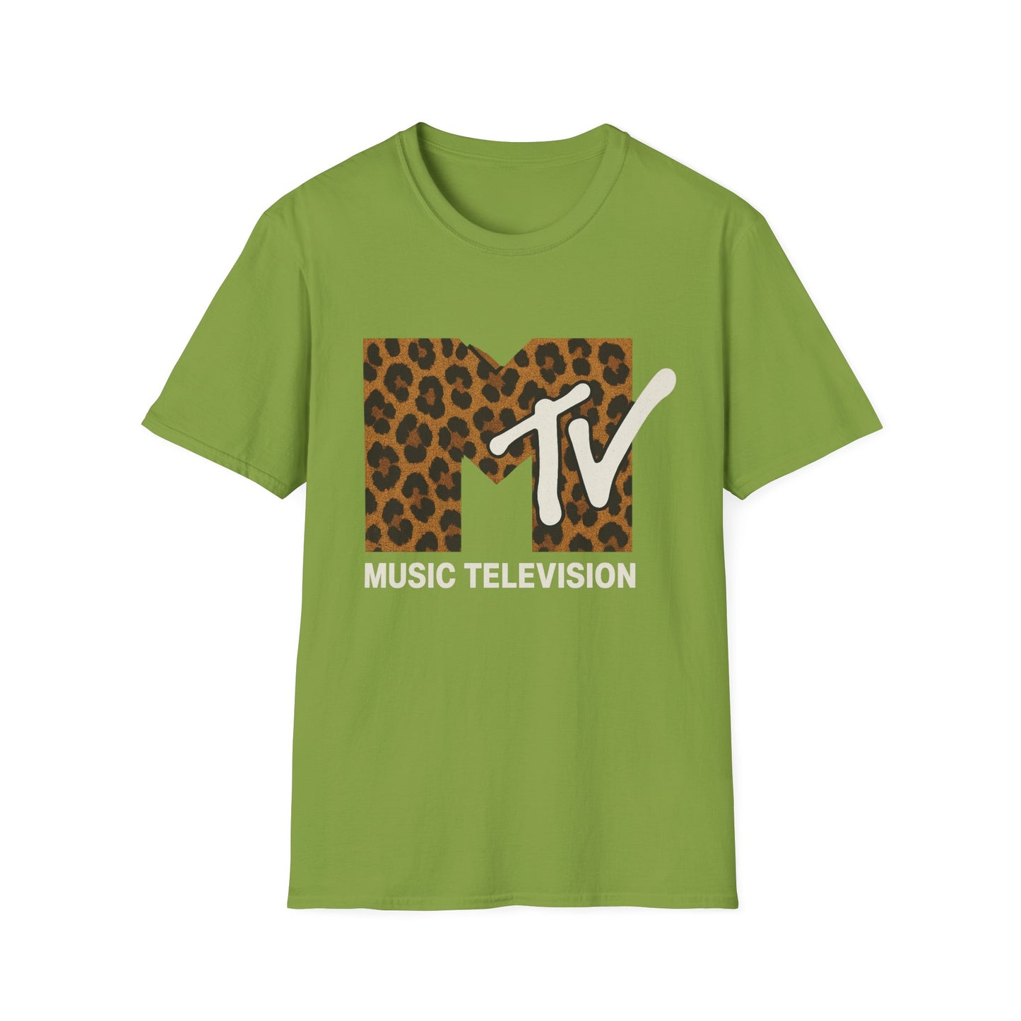 Vintage MTV T-Shirt mit Leopardenmuster, Retro-Musik- und Fernseh-Look der 80er und 90er Jahre, Unisex-Rock-Shirt mit Tiermotiv
