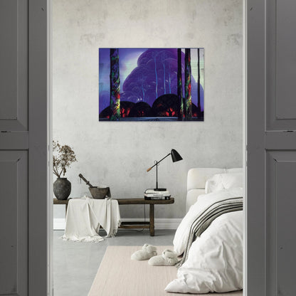 Purple Sunset - Eyvind Earle Brushed Aluminum Print - 70x100 cm / 28x40 inches | Eyvind Earle Aluminum Print | Eyvind Earle Prints