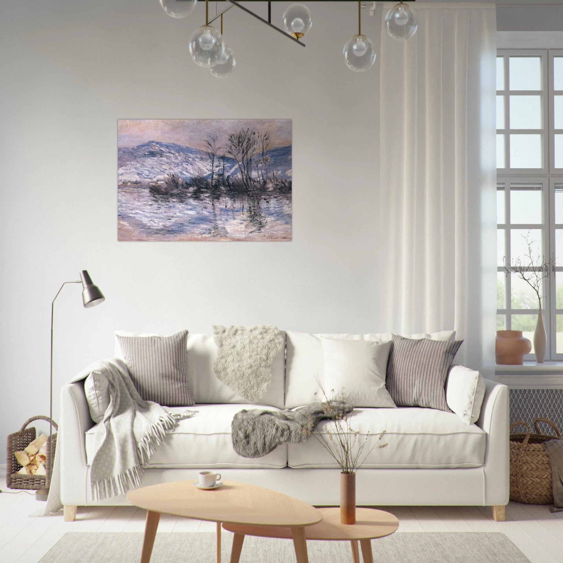 The Seine at Port Villez, Snow Effect 02 - claude monet Brushed Aluminum Print - 70x100 cm / 28x40 inches | claude monet Aluminum Print | claude monet Prints