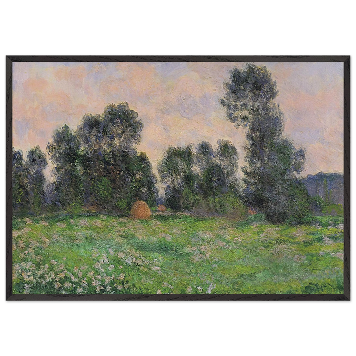 Meadow in Giverny - claude monet 70x100 cm / 28x40 inches Framed Art Print – Black Wooden Frame