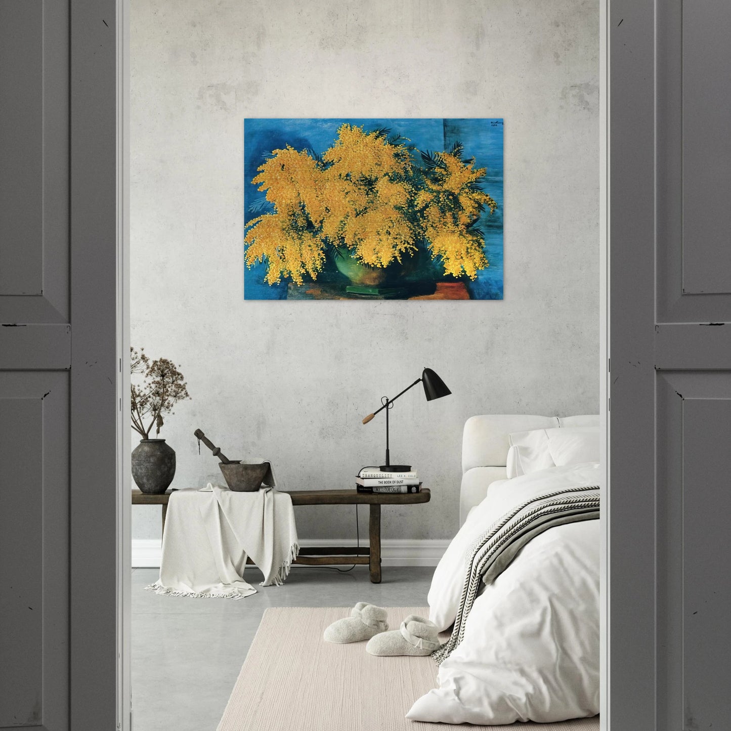VASE OF MIMOSA 1952 - Moise Kisling Brushed Aluminum Print - 70x100 cm / 28x40 inches | Moise Kisling Aluminum Print | Moise Kisling Prints