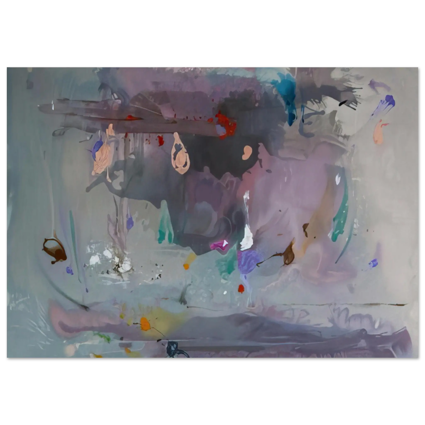 Helen Frankenthaler - Grey Fireworks - 2000 Wall art - 13x18 cm / 5x7 Inches - Premium Wooden Framed Poster With Fine Art Paper - White frame