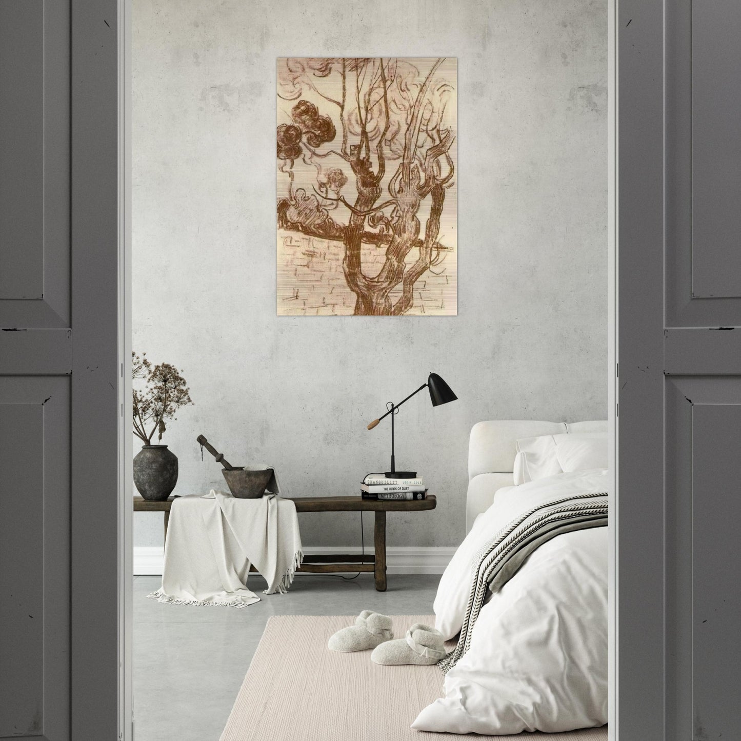 Treetop Seen against the Wall of the Asylum - Vincent van Gogh Brushed Aluminum Print - 70x100 cm / 28x40 inches | Vincent van Gogh Aluminum Print | Vincent van Gogh Prints