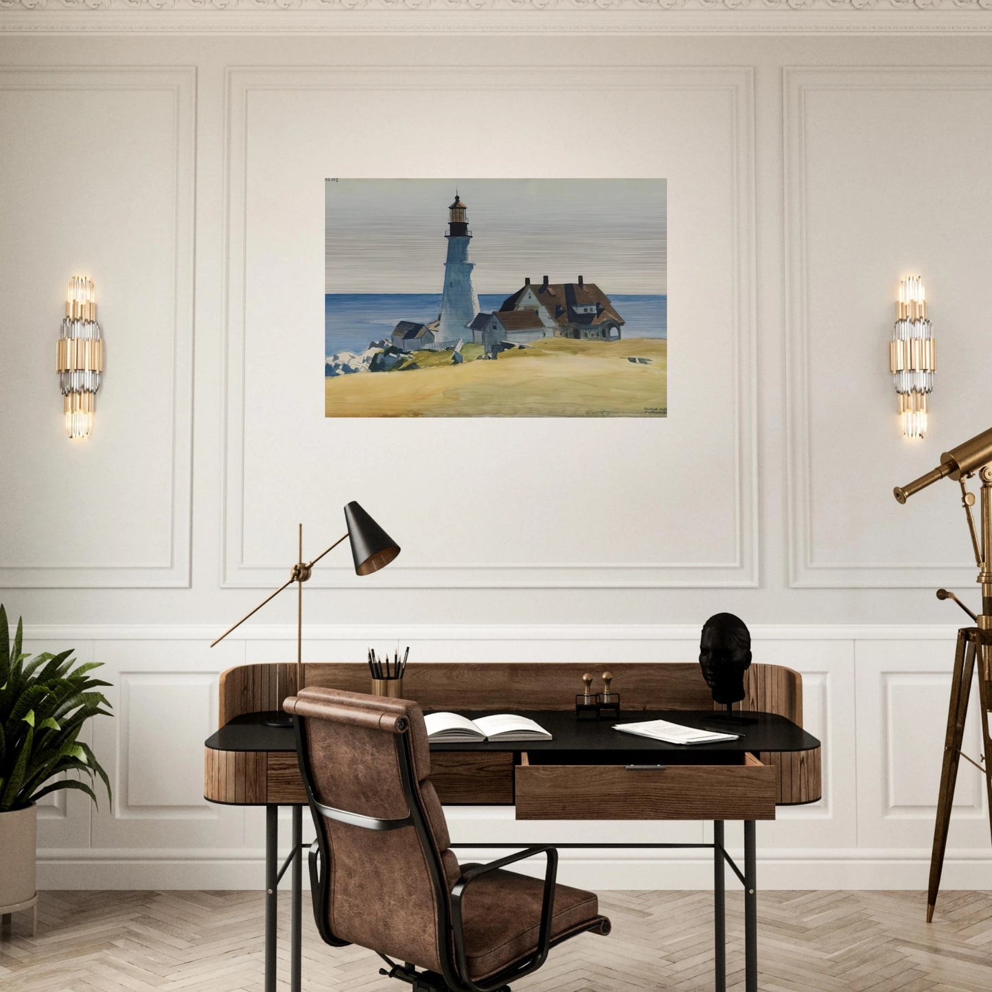 Lighthouse and Buildings, Portland Head, Cape Elizabeth, Maine - Edward Hopper Brushed Aluminum Print - 70x100 cm / 28x40 inches | Edward Hopper Aluminum Print | Edward Hopper Prints