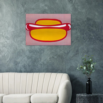 HOT DOG 1964 - Roy Lichtenstein Brushed Aluminum Print - 70x100 cm / 28x40 inches | Roy Lichtenstein Aluminum Print | Roy Lichtenstein Prints