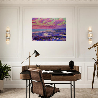 THE BEACH AT AMBLETEUSE AT LOW TIDE 1900 - Theo van Rysselberghe Brushed Aluminum Print - 70x100 cm / 28x40 inches | Theo van Rysselberghe Aluminum Print | Theo van Rysselberghe Prints