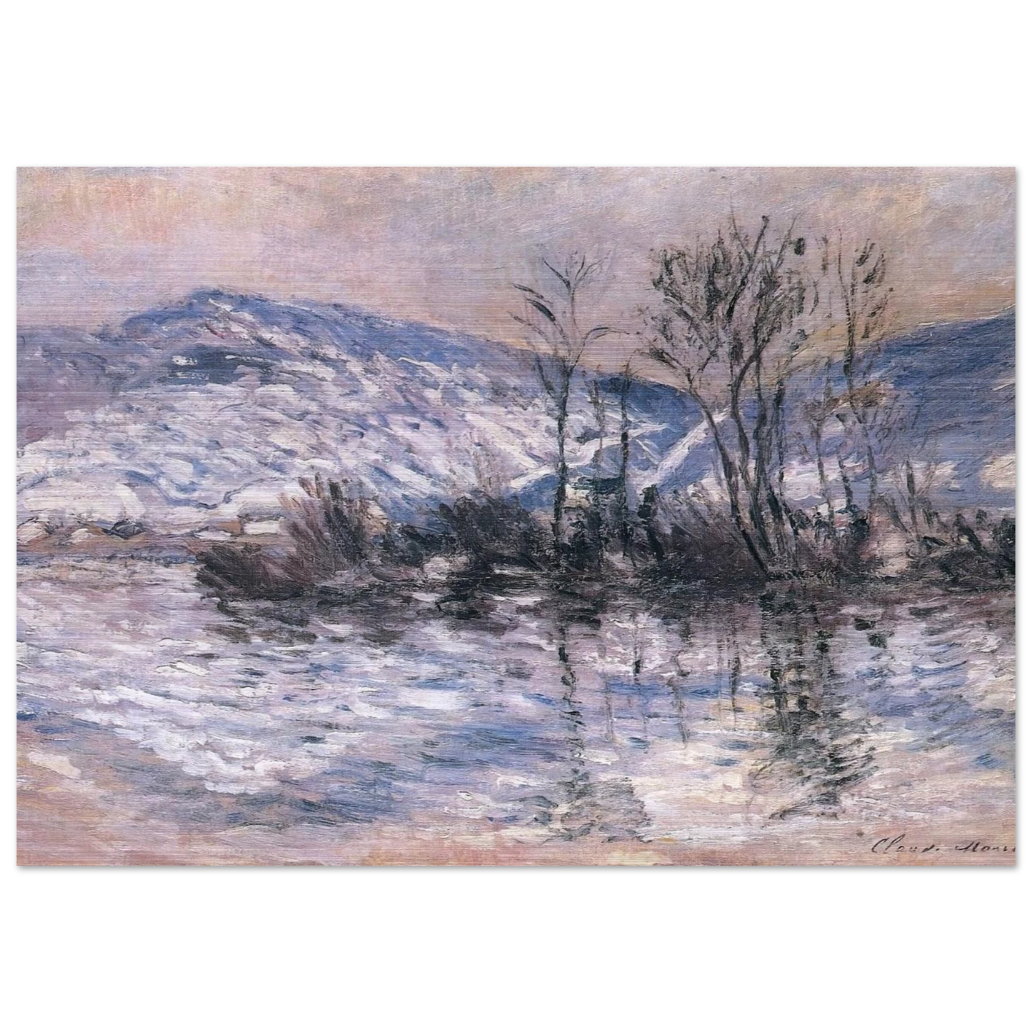 The Seine at Port Villez, Snow Effect 02 - claude monet Brushed Aluminum Print - 70x100 cm / 28x40 inches | claude monet Aluminum Print | claude monet Prints