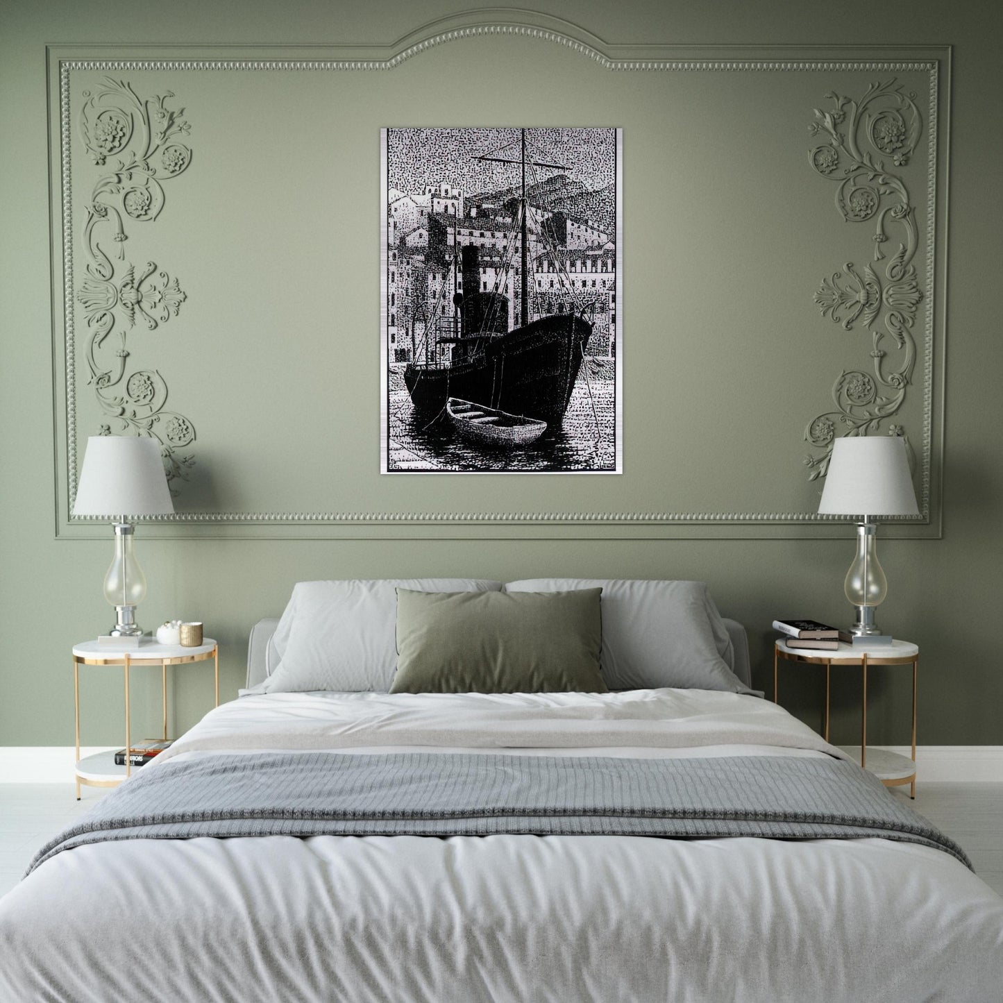 TUGBOAT OLD HARBOR OF BASTIA JANUARY 1934 1934 - MC Escher Brushed Aluminum Print - 70x100 cm / 28x40 inches | MC Escher Aluminum Print | MC Escher Prints