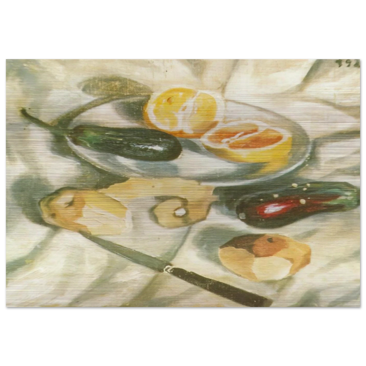 STILL LIFE WITH AUBERGINES - Salvador Dali Brushed Aluminum Print - 70x100 cm / 28x40 inches | Salvador Dali Aluminum Print | Salvador Dali Prints