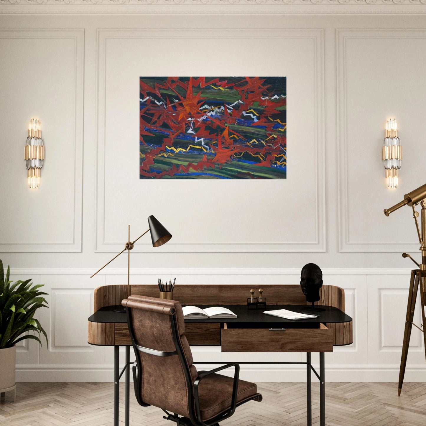 Explosion of Red on Green - Gerardo Dottori Brushed Aluminum Print - 70x100 cm / 28x40 inches | Gerardo Dottori Aluminum Print | Gerardo Dottori Prints