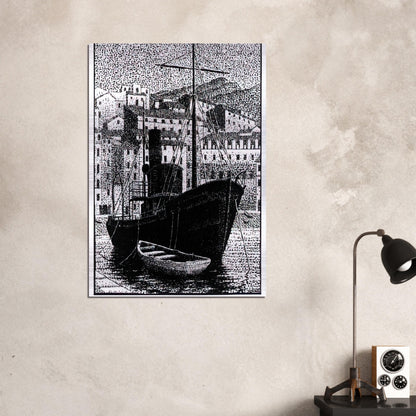 TUGBOAT OLD HARBOR OF BASTIA JANUARY 1934 1934 - MC Escher Brushed Aluminum Print - 70x100 cm / 28x40 inches | MC Escher Aluminum Print | MC Escher Prints