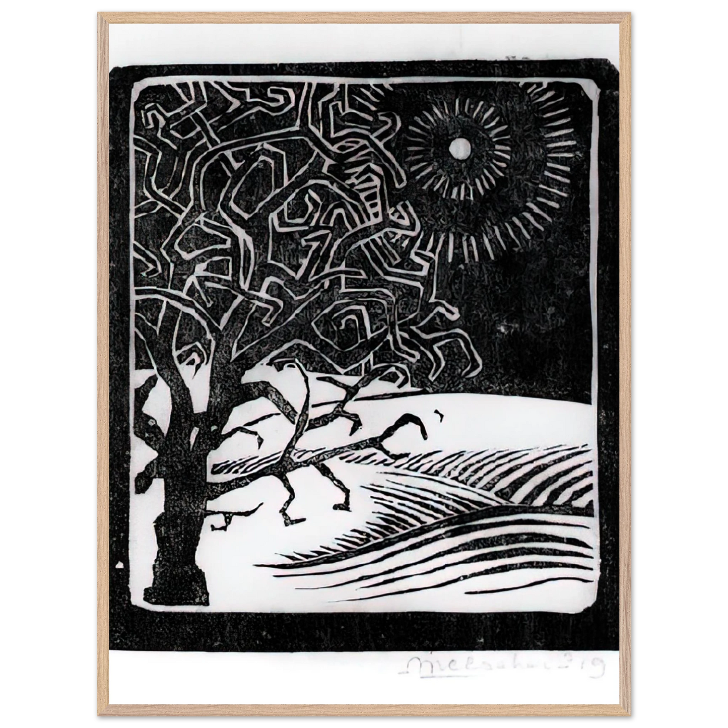 MC Escher - THE BORGER OAK Wall Art - 60x80 cm / 24x32 inches - Premium Wooden Framed Poster With Fine Art Paper-canvas - White frame