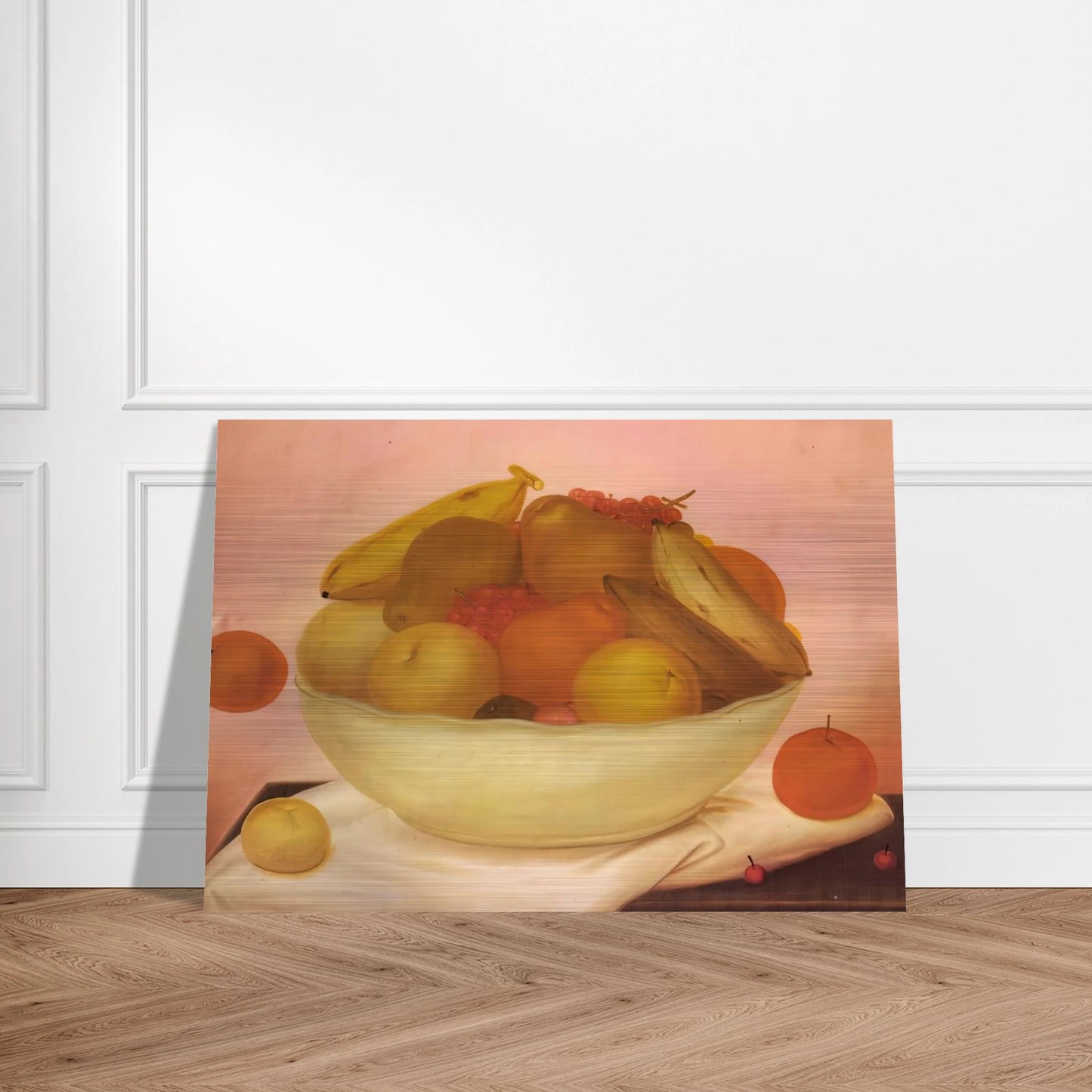 STILL LIFE WITH ORANGE FALLING - Fernando Botero Brushed Aluminum Print - 70x100 cm / 28x40 inches | Fernando Botero Aluminum Print | Fernando Botero Prints
