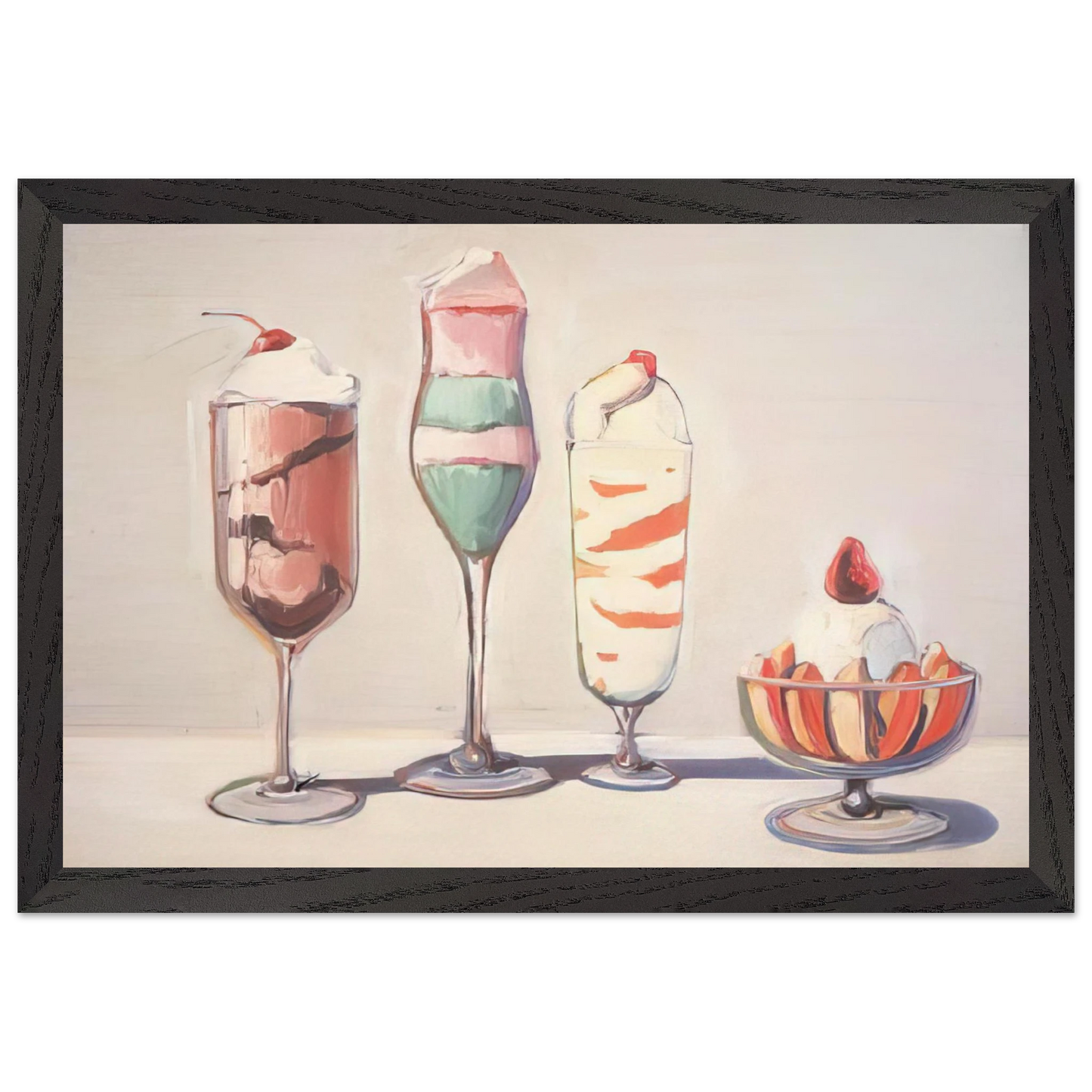 Wayne Thiebaud - Four Sundaes - Pop Art Wall Art - 30x40 cm / 12x16 inches - Premium Wooden Framed Poster With Fine Art Paper-canvas - White frame