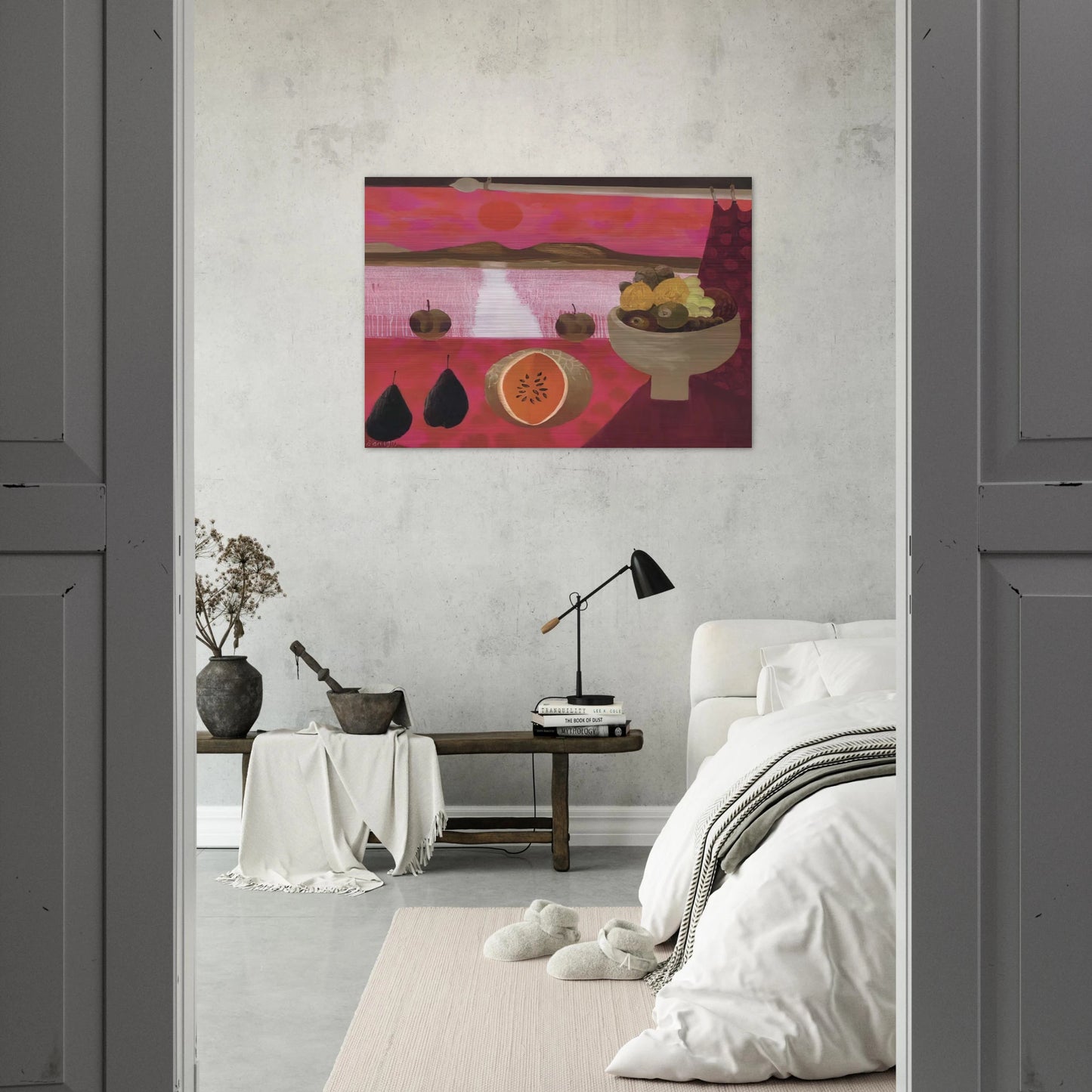 Still life with fruit - 1997 - Mary Fedden Brushed Aluminum Print - 70x100 cm / 28x40 inches | Mary Fedden Aluminum Print | Mary Fedden Prints