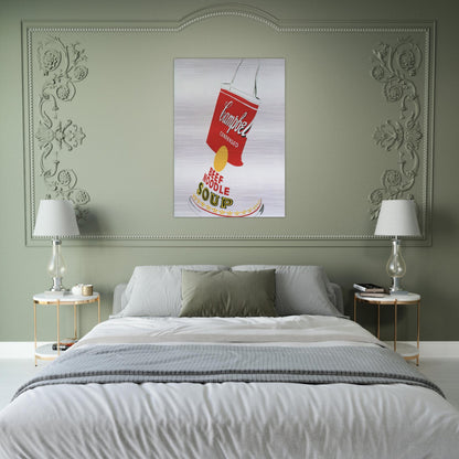 Crushed Campbell's Soup Can  Beef Noodle  - Andy Warhol Brushed Aluminum Print - 70x100 cm / 28x40 inches | Andy Warhol Aluminum Print | Andy Warhol Prints