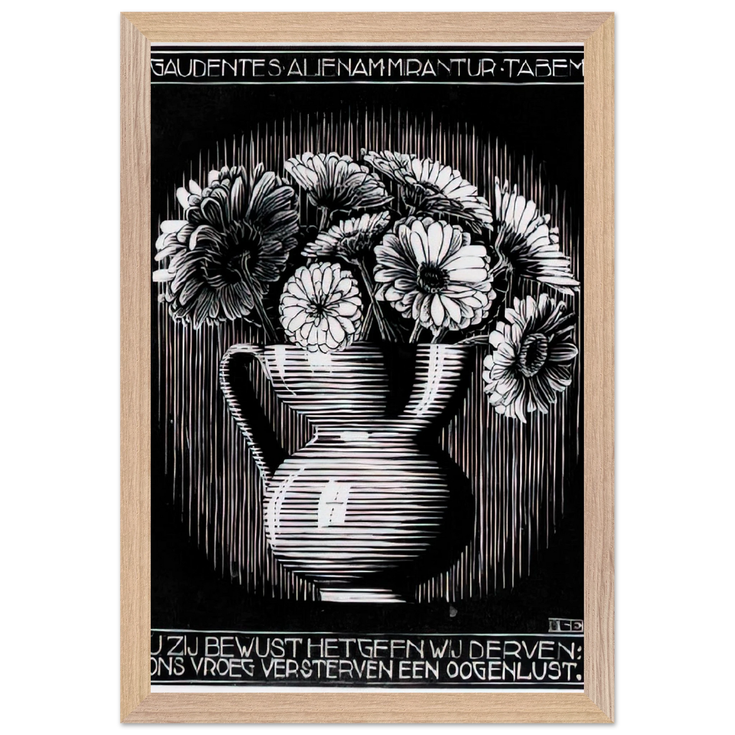 MC Escher - EMBLEMATA VASE Wall Art - 30x40 cm / 12x16 inches - Premium Wooden Framed Poster With Fine Art Paper-canvas - White frame