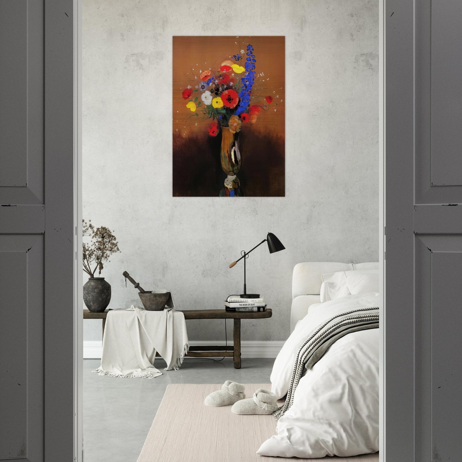 WILD FLOWERS IN A LONG NECKED VASE - Odilon Redon Brushed Aluminum Print - 70x100 cm / 28x40 inches | Odilon Redon Aluminum Print | Odilon Redon Prints